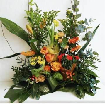Grande composition florale jaune et orange